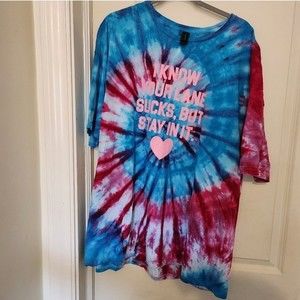 Plus Size Ice Tie Dye Gildan Blue and Dragonfruit Pink Graphic T-Shirt Size 3XL